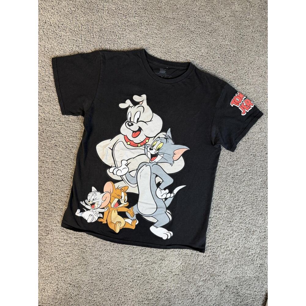 Tom And Jerry Shirt Mens M Black Tom Jerry Cartoon Graphic Crew Neck Cotton - Picture 2 of 12